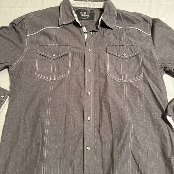 BKE Mens Western Shirt XXL STANDAR FIT L/S Pearl Snap Button Up GRAY PRINT - Picture 1 of 7